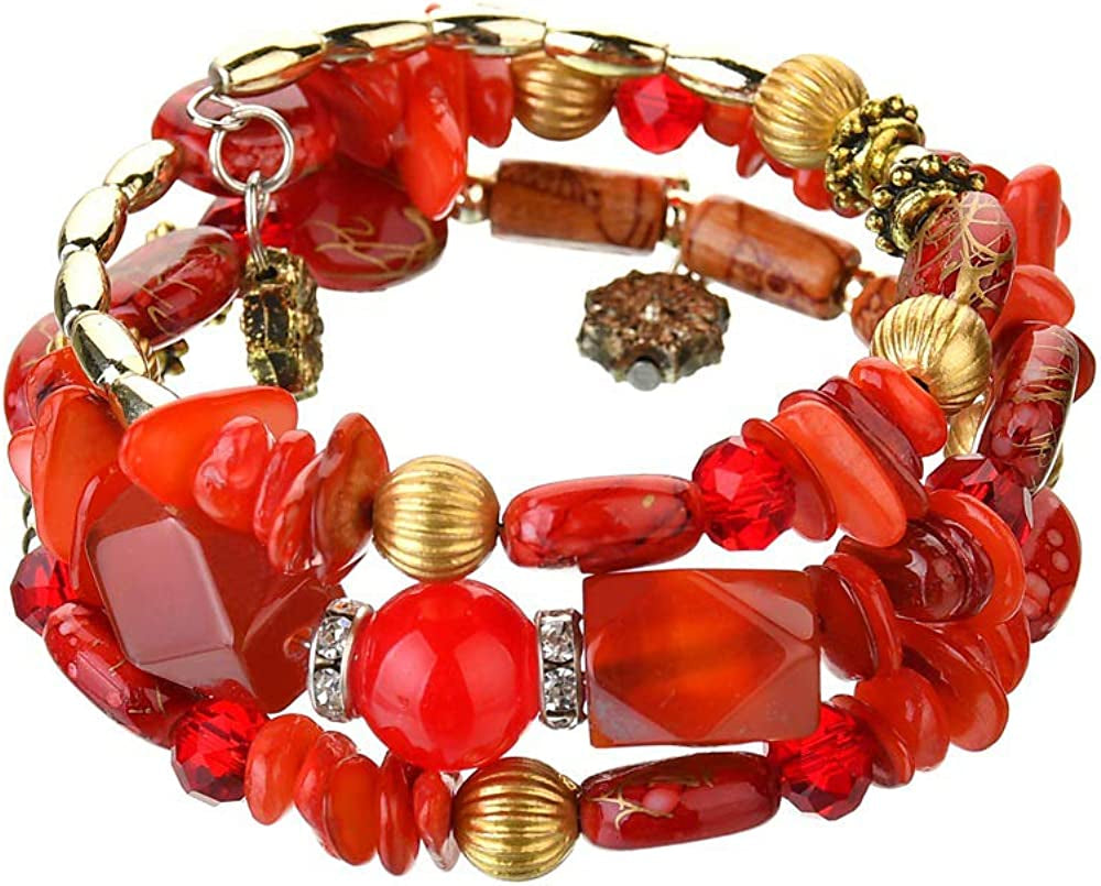 Boho Multilayer Irregular Agate Beads Charm Bracelets for Women Vintage Jade Stone Man Bracelets Yoga Bangles Ethnic Jewelry Apparel & Accessories > Jewelry > Bracelets MIXIA Red  