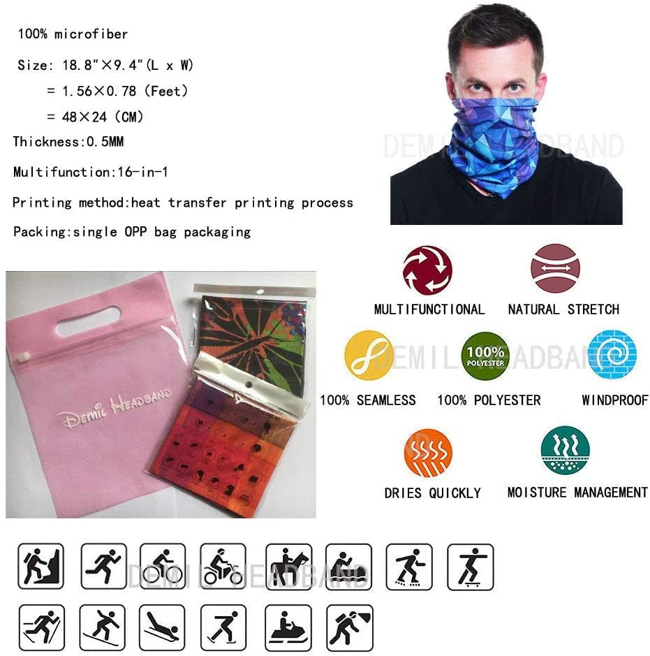 DEMIL 6PCS/8PCS/12PCS Seamless Headband Bandanas Headwear for Men&Women Scarf Apparel & Accessories > Clothing Accessories > Headwear Demil Sports   