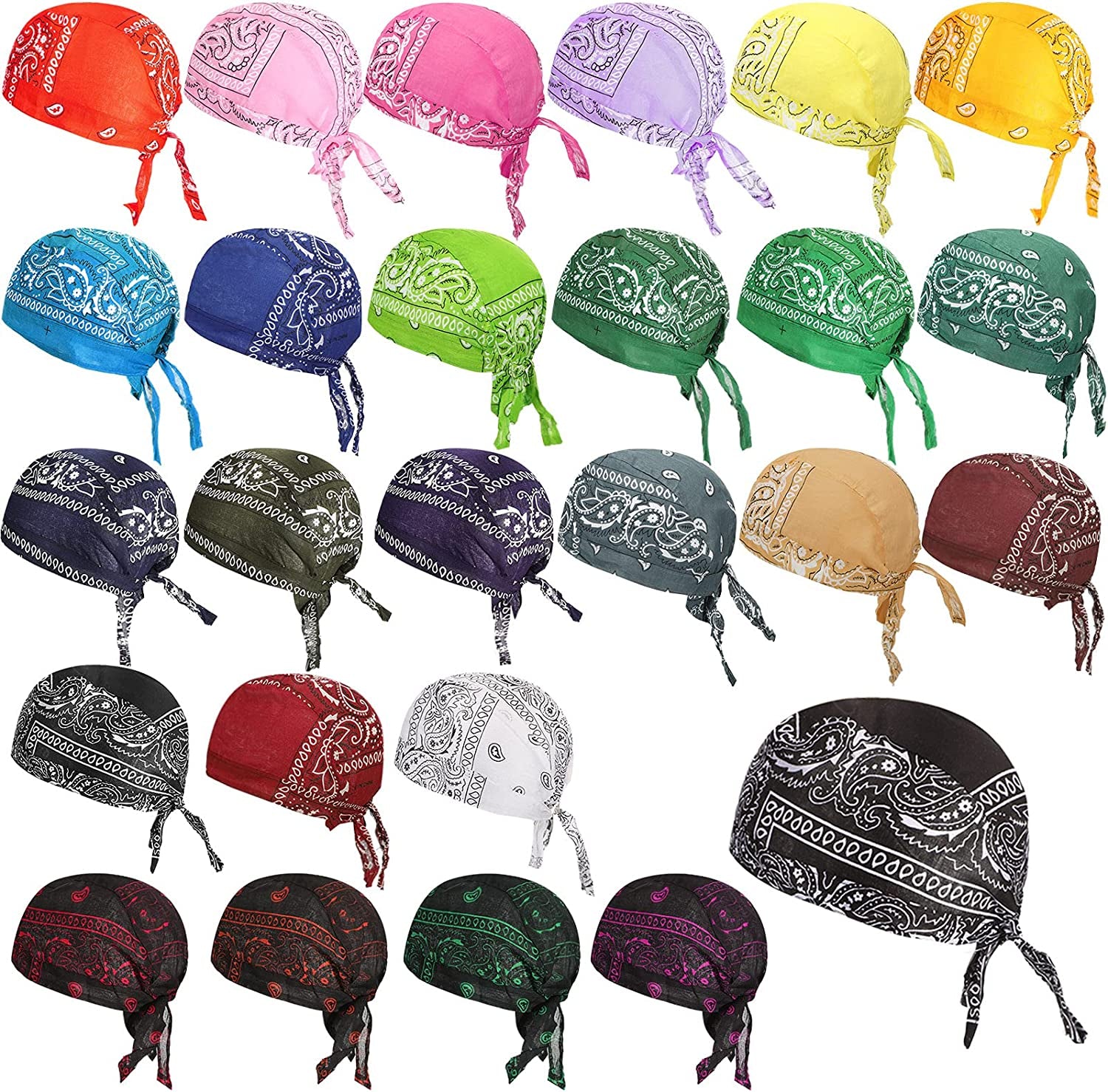 Huukeay 24 Pieces Do Rag Skull Caps Sweat-Wicking Beanie Cap Biker Skull Cap Paisley Bandana Cap Head Tie Cycling Cap Helmet Liner Skull Hat Quick-Drying Pirate Hats for Men Women, 24 Colors Apparel & Accessories > Clothing Accessories > Bandanas & Headties Huukeay   