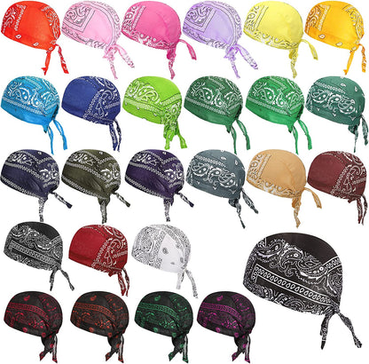 Huukeay 24 Pieces Do Rag Skull Caps Sweat-Wicking Beanie Cap Biker Skull Cap Paisley Bandana Cap Head Tie Cycling Cap Helmet Liner Skull Hat Quick-Drying Pirate Hats for Men Women, 24 Colors Apparel & Accessories > Clothing Accessories > Bandanas & Headties Huukeay   