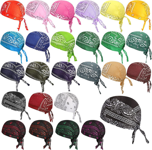 Huukeay 24 Pieces Do Rag Skull Caps Sweat-Wicking Beanie Cap Biker Skull Cap Paisley Bandana Cap Head Tie Cycling Cap Helmet Liner Skull Hat Quick-Drying Pirate Hats for Men Women, 24 Colors Apparel & Accessories > Clothing Accessories > Bandanas & Headties Huukeay   