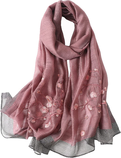 WINCESS YU Women Mulberry Silk Scarf Long & Large Embroidered Floral Pattern Shawl and Wraps Neckerchief for Hair & Neck Apparel & Accessories > Clothing Accessories > Scarves & Shawls WINCESS.YU Cameo Brown  