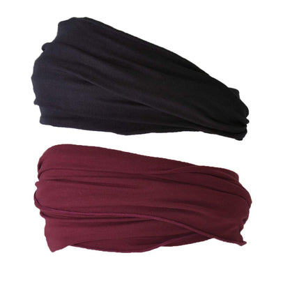 Mens Head Wraps Elastic Bandana - Japanese Headband Workout Women Hair Black Apparel & Accessories > Clothing Accessories > Bandanas & Headties CHARM Black & Maroon 2-Pack  