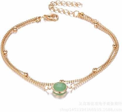 Bohemian Double Layers Anklet Fashion Opal Crystal Anklets for Women Beach Barefoot Bracelet Ankle on Leg Female Ankle Jewelry Professional and Attractive Apparel & Accessories > Jewelry > Anklets Generic   