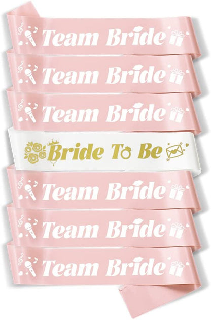 Party to Be Set of 8 PCS Rose Gold Bridal Shower Sash Bride to Be Maid of Honor Team Bride Bridesmaid Bride Tribe Sash Set Hen Night Bachelorette Party Wedding Decorations Apparel & Accessories > Clothing Accessories > Sashes Party to Be Set C (7 PCS)  