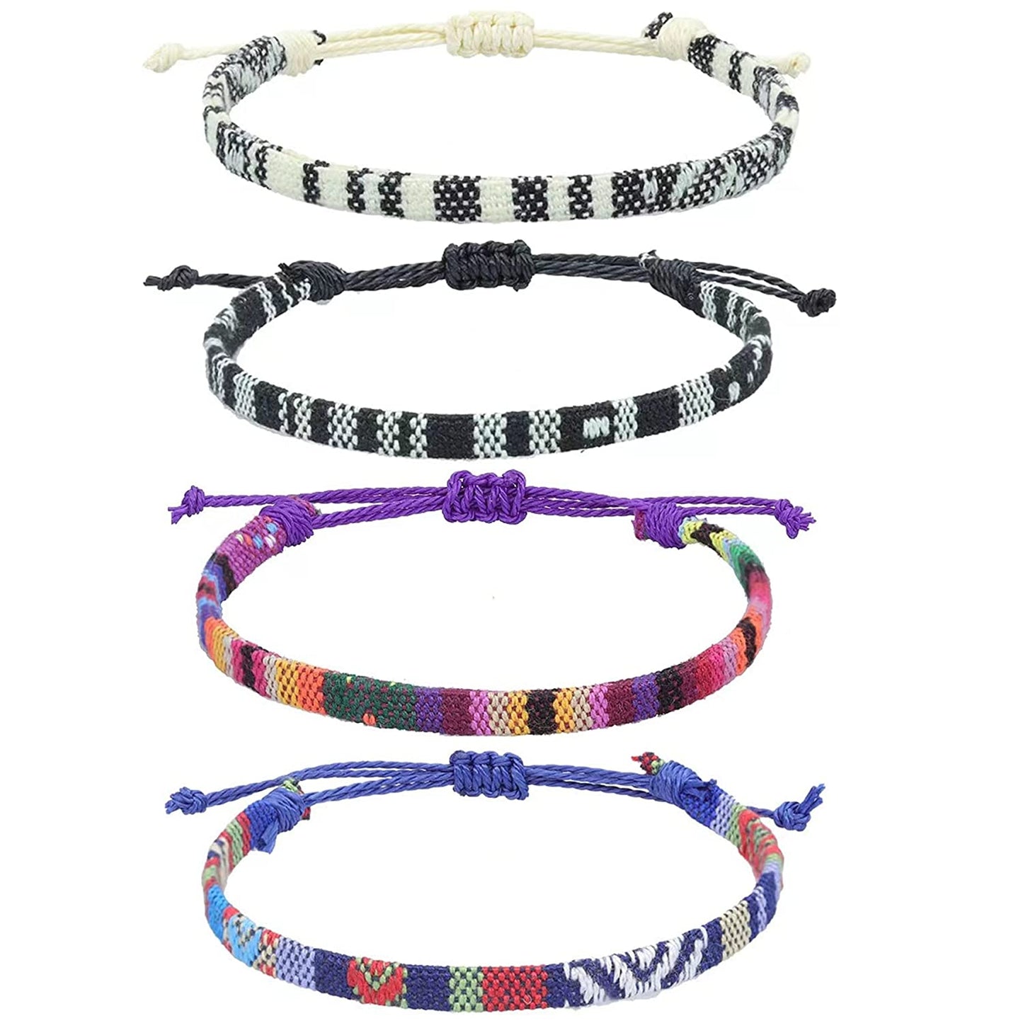 Bracelets for Men-2 Surfer Beach Bracelet Set-Holiday Gift-Hand Made Boho Bracelets -Outdoor Sports Men'S and Women'S Anklet -Ethnic Hippie Style Accessories Apparel & Accessories > Jewelry > Bracelets MEINESQIS black+white+ethnic purple blue  