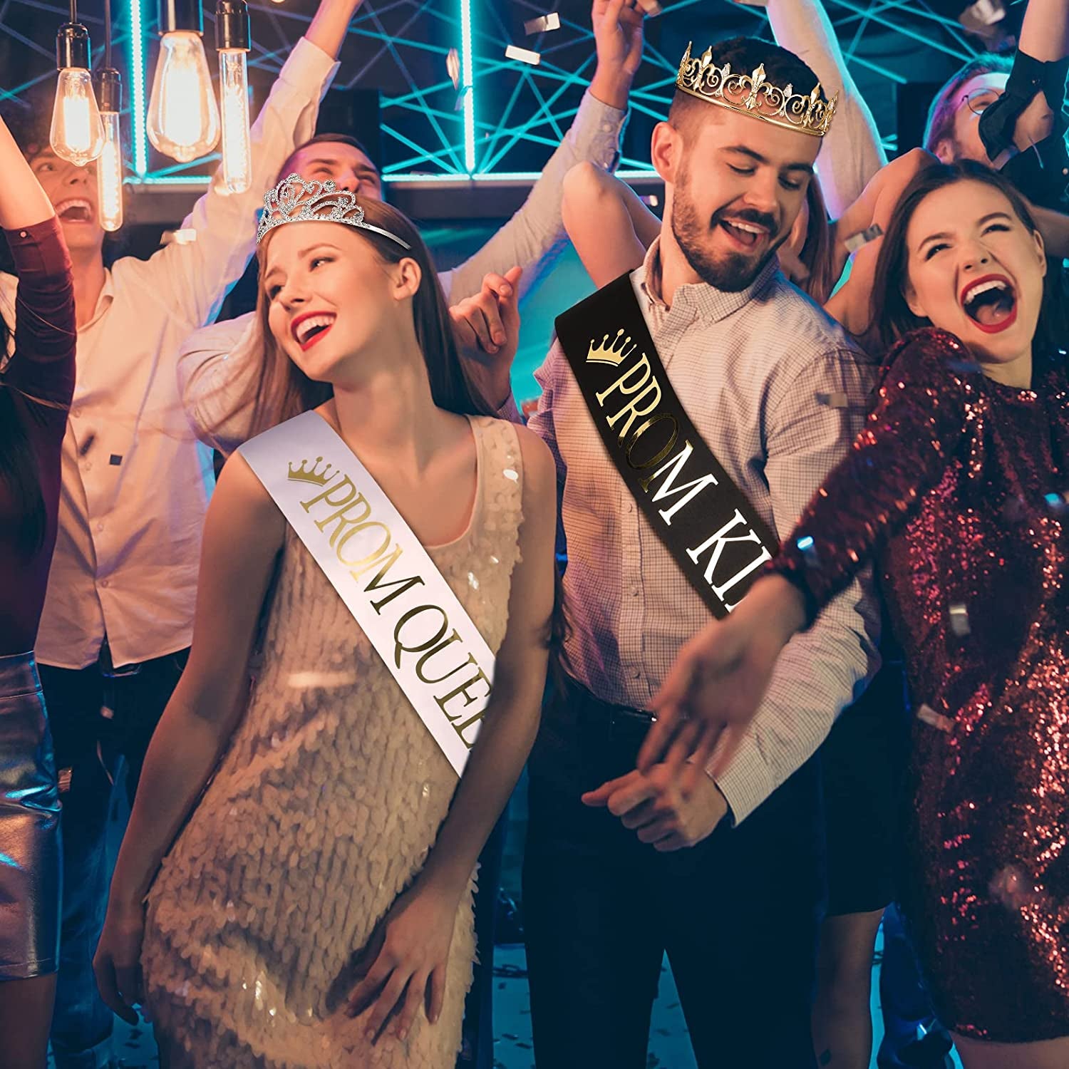 Prom Queen and King Prom Sash Crowns Tiara Bridal Shiny Satin for Adults Halloween Cosplay Favors Graduation Party(Modern Style) Apparel & Accessories > Clothing Accessories > Sashes Saintrygo   