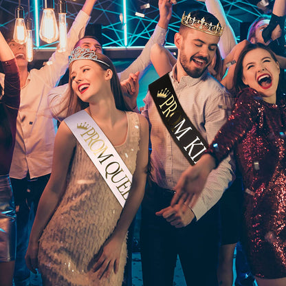 Prom Queen and King Prom Sash Crowns Tiara Bridal Shiny Satin for Adults Halloween Cosplay Favors Graduation Party(Modern Style) Apparel & Accessories > Clothing Accessories > Sashes Saintrygo   