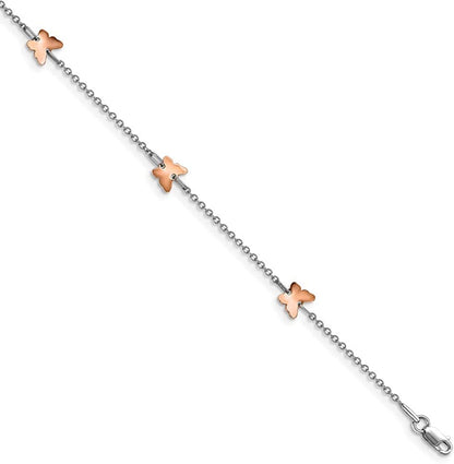 Solid 14K White and Rose Gold Butterfly 1In Extension Anklet - with Secure Lobster Lock Clasp 9.5" (Width = 1Mm) Apparel & Accessories > Jewelry > Anklets Sonia Jewels   