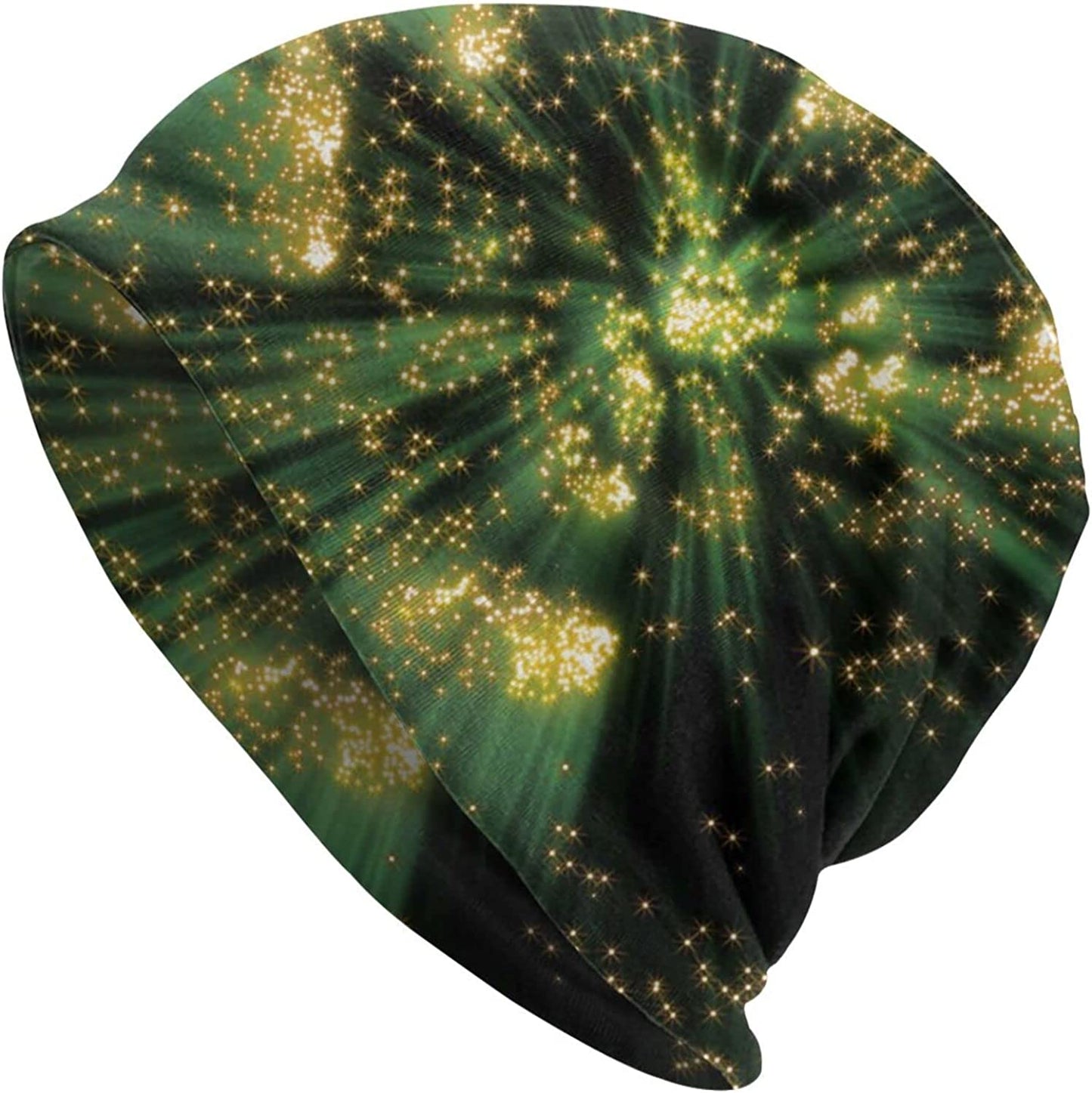 Gold Star Slouchy Beanie Chemo Headwear Knit Hat Scarf Sleep Skull Cap for Women Men Apparel & Accessories > Clothing Accessories > Headwear ybovejuk Green With Gold Sparkles One Size 