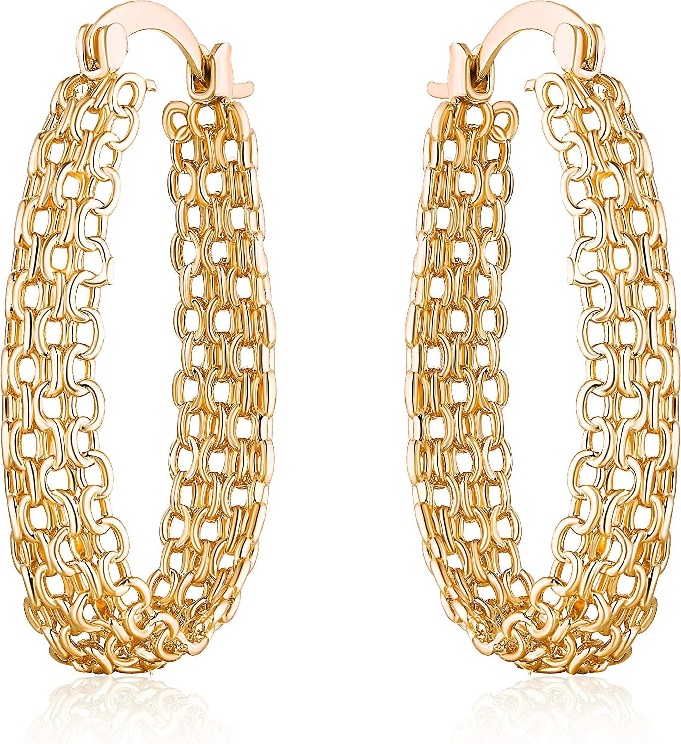 Gold Filigree Earrings for Women | Barzel 18K Gold Plated Link Mesh Braided Filigree Hoop Earrings (Gold) Apparel & Accessories > Jewelry > Earrings Barzel   