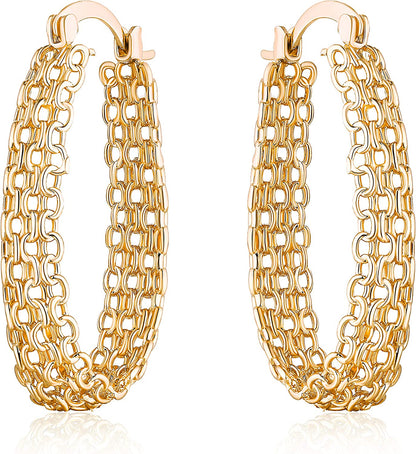 Gold Filigree Earrings for Women | Barzel 18K Gold Plated Link Mesh Braided Filigree Hoop Earrings (Gold) Apparel & Accessories > Jewelry > Earrings Barzel   