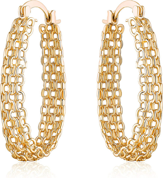 Gold Filigree Earrings for Women | Barzel 18K Gold Plated Link Mesh Braided Filigree Hoop Earrings (Gold) Apparel & Accessories > Jewelry > Earrings Barzel   