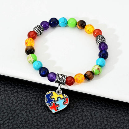 Pdouself Puzzle Piece Autism Autistic Bracelet 7 Chakra Beads Elastic Jewelry Bracelet Apparel & Accessories > Jewelry > Bracelets Pdouself   