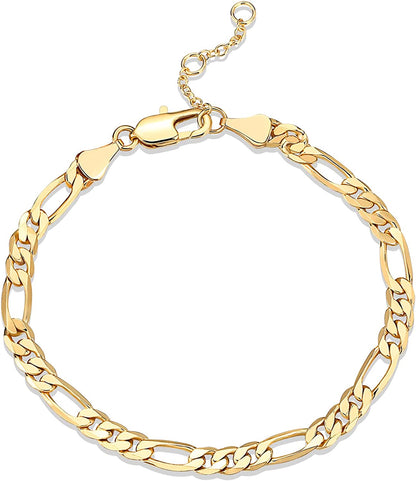 PAVOI 14K Gold Plated Paperclip/Curb/Figaro Chain Adjustable Bracelet for Women Apparel & Accessories > Jewelry > Bracelets PAVOI Figaro-L yellow gold plated 