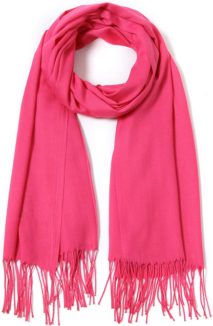 Pashmina Shawls and Wraps Large Scarfs for Women Wedding Party Bridal Long Fashion Solid Shawl Wrap with Fringes Apparel & Accessories > Clothing Accessories > Scarves & Shawls Cindy & Wendy Neon Pink  