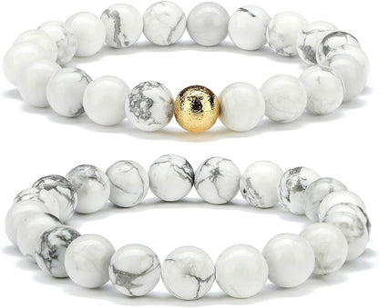 CHOGLE Gemstone Beaded Bracelets for Women - Semi Precious 8Mm round Natural Stone Beads Bracelet - Stretch Strand Bracelet for Girls Apparel & Accessories > Jewelry > Bracelets CHOGLE White Marble Round Beaded Bracelet  