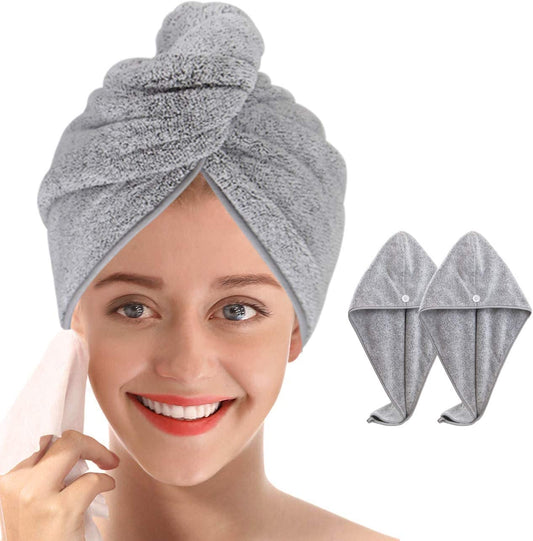 Ultra-Fine Microfiber Hair Drying Towels Thicken Cap with Button - Hair Towel Original Magic Instant Hair Dry Wrap for Women Super Absorbent Quick-Drying Hair Care Cap, 2 Pack 25.6 X 10.2In(2 Grey) Health & Beauty > Personal Care > Hair Care pocova   