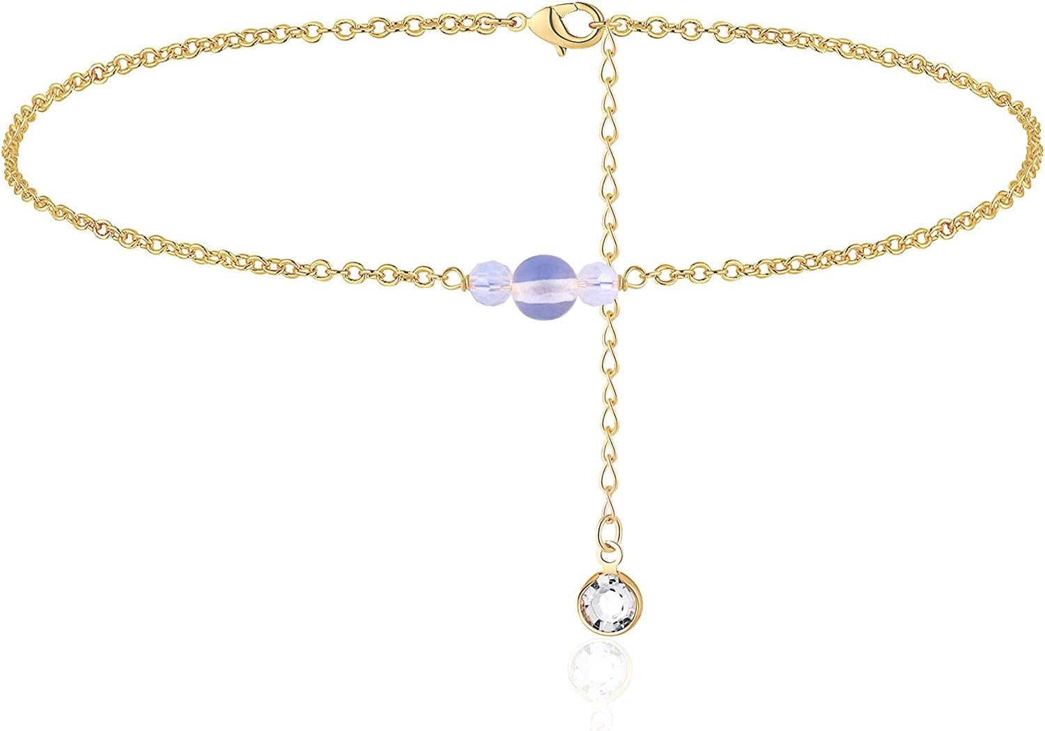 Turandoss Dainty Ankle Bracelets for Women, 14K Gold Filled Handmade Layered Anklet Cute Butterfly Evil Eye Elephant Star Summer Ankle Bracelets for Women Boho Beach Foot Chain Apparel & Accessories > Jewelry > Anklets Turandoss Blue Lace Agate  