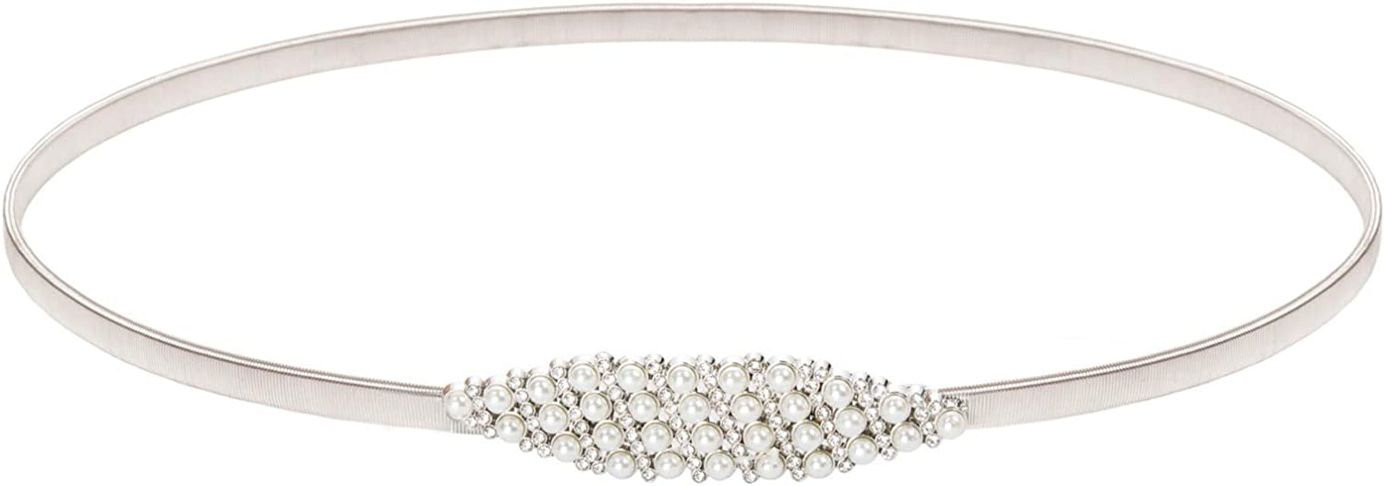 GRACE KARIN Women Skinny Metal Cinch Belt Gold Waistband Elastic Waist Belt CL633 Apparel & Accessories > Clothing Accessories > Belts GRACE KARIN Silver(diamond Pearl) Large 