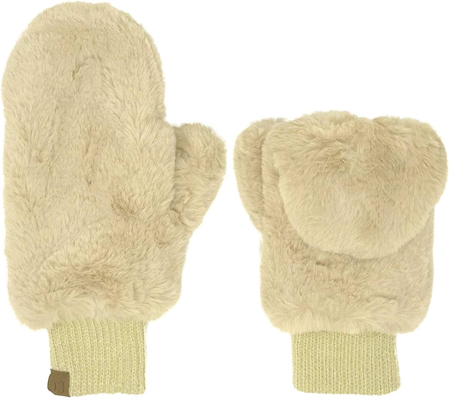 CC Soft Faux Fur Fuzzy Lined Flip up down Top Fingerless Mitten Gloves Apparel & Accessories > Clothing Accessories > Gloves & Mittens C.C Solid Beige  