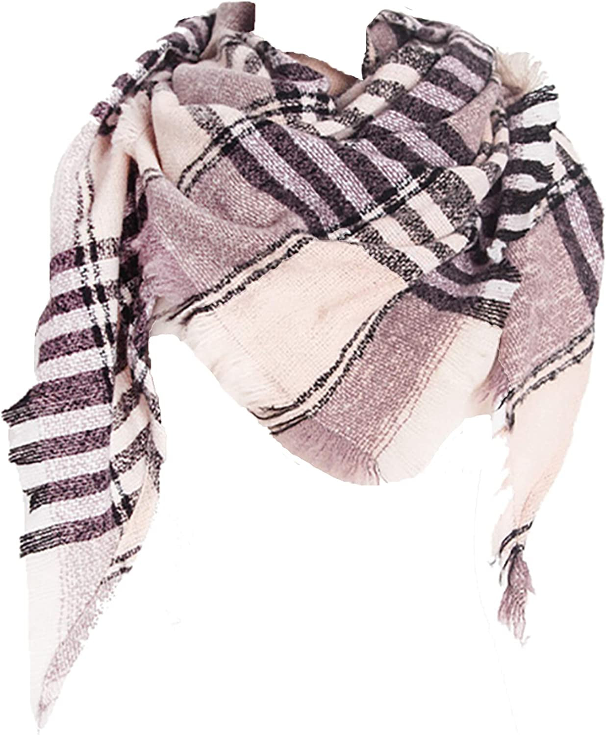 Wander Agio Womens Warm Scarf Triangle Shawls Winter Scarves Stripe Plaid Fichu Rough Surface Apparel & Accessories > Clothing Accessories > Scarves & Shawls Wander Agio Purple 13  