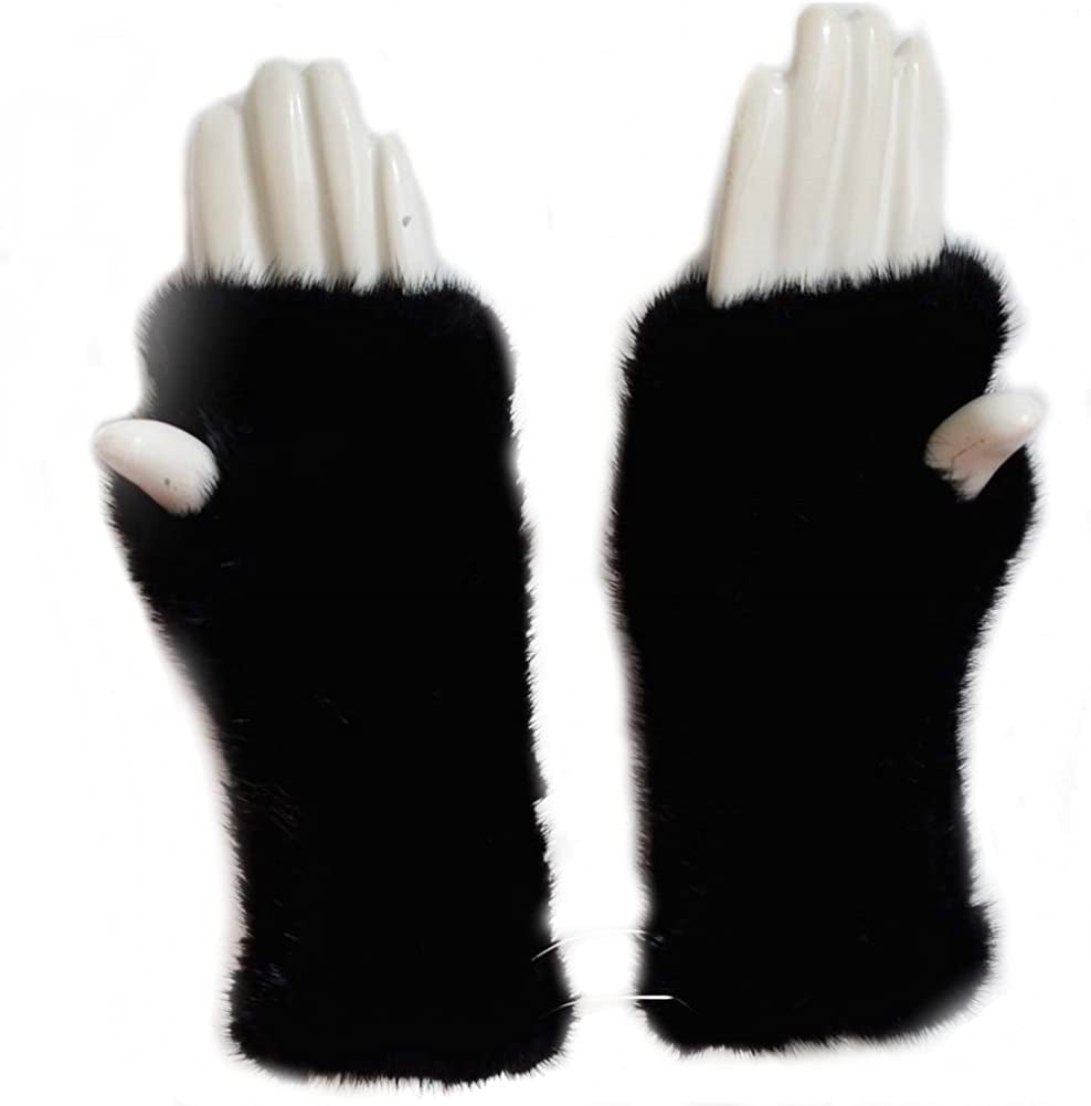 Valpeak Womens Winter Mittens Knitted Mink Fur Gloves Fingerless Arm Warmers Cold Weather Elasticity Apparel & Accessories > Clothing Accessories > Gloves & Mittens Valpeak Black  