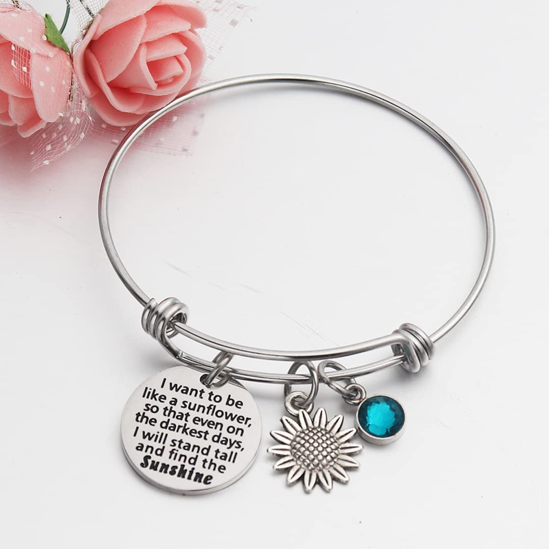 JINGMARUO Sunflower Bracelet I Want to Be like a Sunflower so That Even on the Darkest Days with Birthstone Charm Birthday Gift Flower Bracelet Apparel & Accessories > Jewelry > Bracelets JINGMARUO   