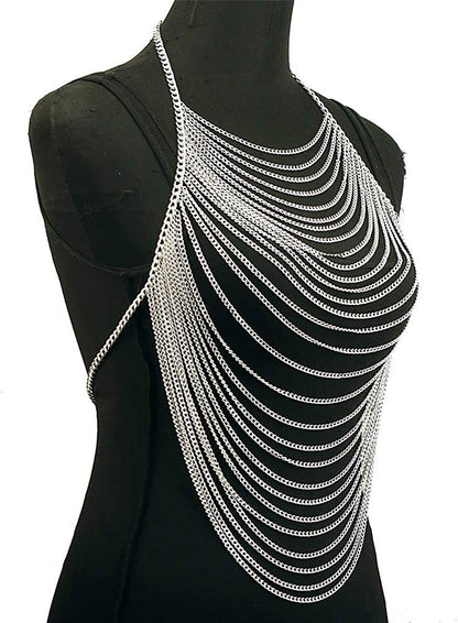 CHRAN Full Body Chain Jewelry for Women Sexy Costume Multilay Silver Metal Chain Harness Apparel & Accessories > Jewelry > Body Jewelry CHRAN   