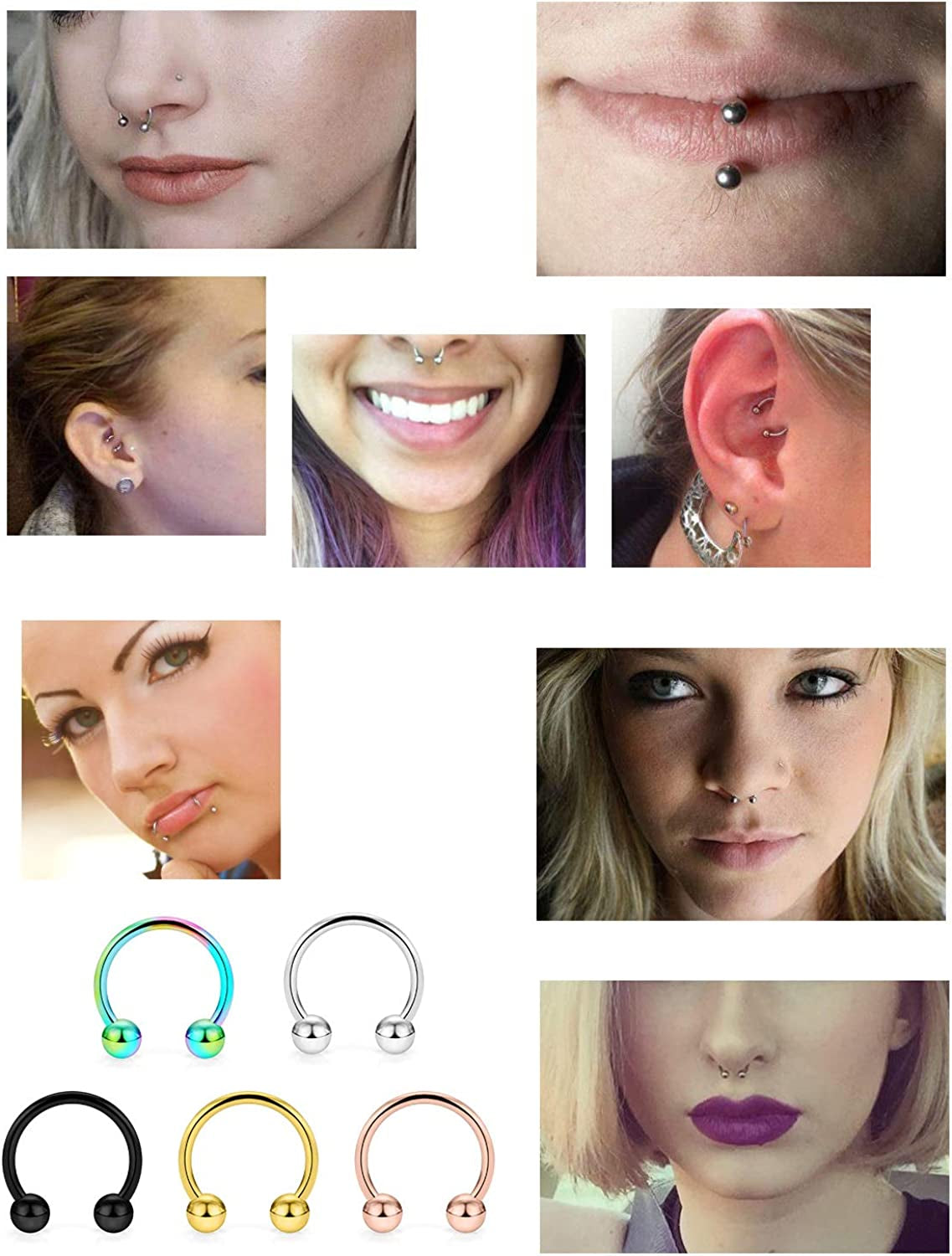 Ftovosyo 36-40Pcs 16G Surgical Steel Nose Septum Rings Piercing Jewelry Horseshoe Cartilage Helix Tragus Earring Hoop Eyebrow Lip Hoop Retainer for Women Men 8Mm 10Mm Apparel & Accessories > Jewelry > Rings Ftovosyo   