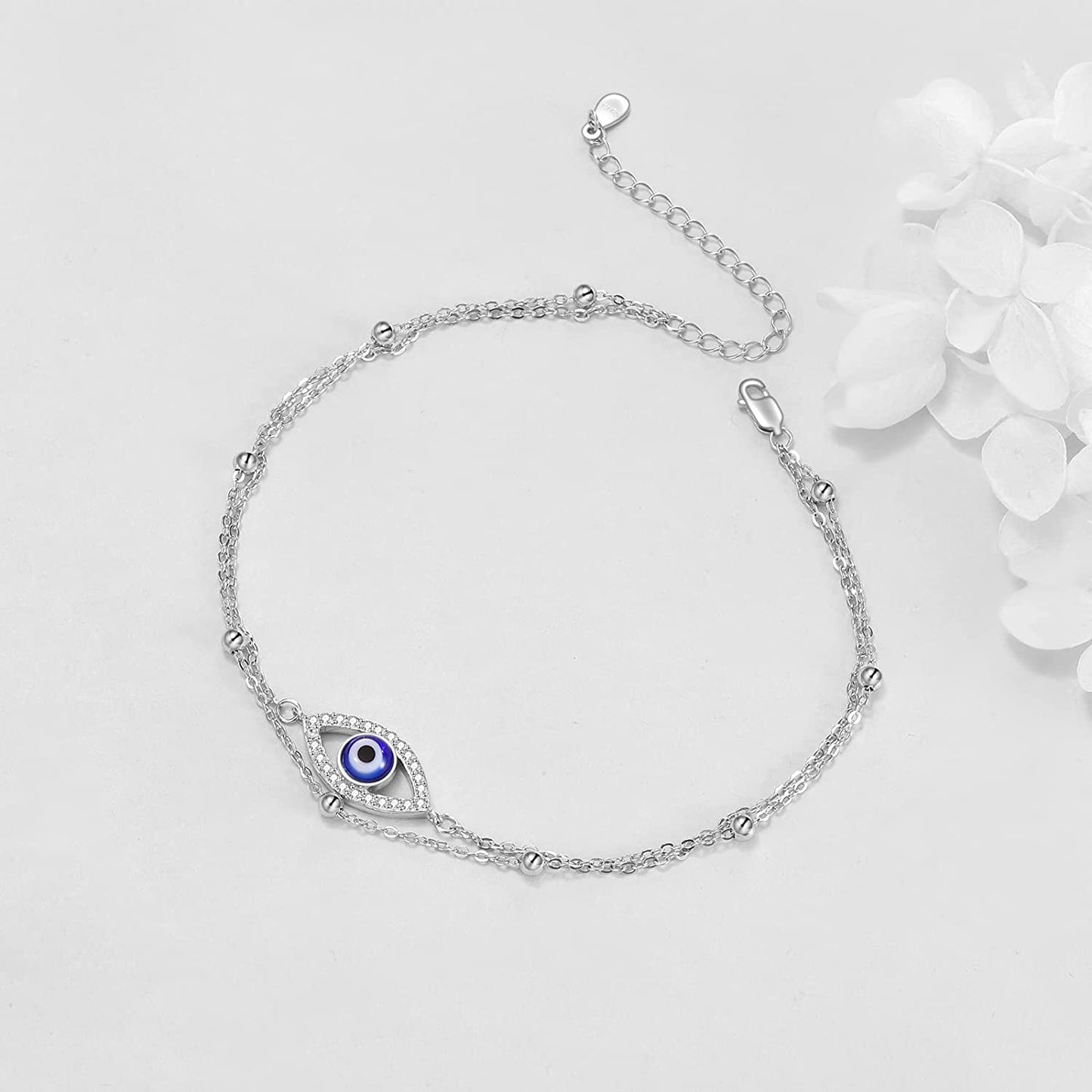 Evil Eye/Hamsa/Moon Star/Sunflower/Cross/Sea Turtle Ankle Bracelet 925 Sterling Silver Adjustable Anklets Jewelry Gifts for Women Apparel & Accessories > Jewelry > Anklets MONGAS   