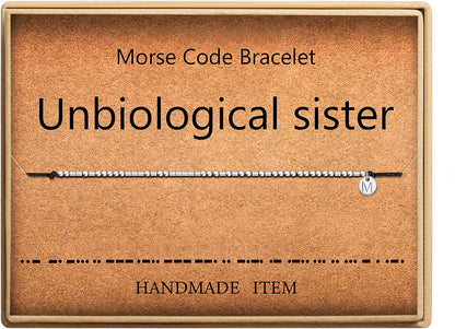 Lcherry Unbiological Sister Morse Code Bracelet Initial a to Z Disc Charm Morse Code Bracelet Beads on Adjustable Silk Cord Inspirational Gift for Women Apparel & Accessories > Jewelry > Bracelets Lcherry M  