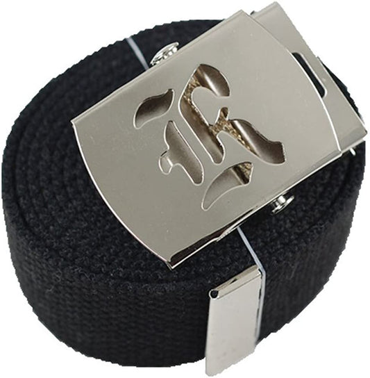 Old English Initial"R" Canvas Military Web"Black" Belt & Silver Buckle 60 Inch Apparel & Accessories > Clothing Accessories > Belts ACCmall   
