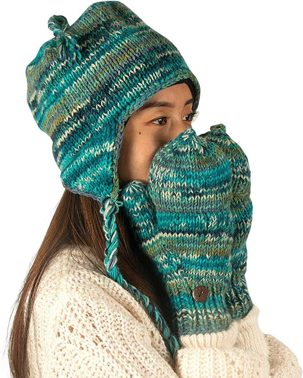 Gloves Winter Women Warm, Wool Mittens for Women, Womens Mittens Winter, Convertible Mitten, Cable Knit Womens Mittens Fleece Apparel & Accessories > Clothing Accessories > Gloves & Mittens Tribe Azure Fair Trade   