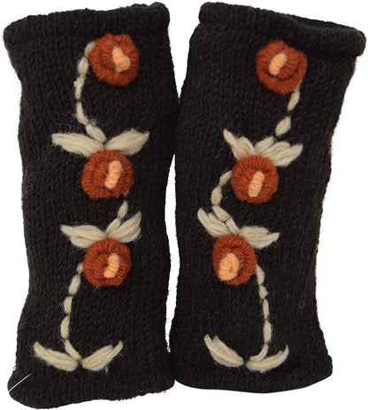 Floral Insulated Lined Wool Knit Arm Warmer Texting Fingerless Gloves Thumb Hole Hand Mittens Apparel & Accessories > Clothing Accessories > Gloves & Mittens Nickanny's Brown / Orange  