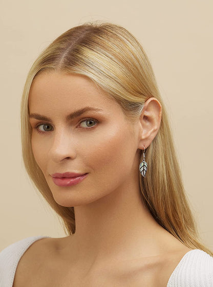 Barzel 18K White Gold/Rose Gold Plated Created White or Green Opal Leaf Drop Dangling Earrings Apparel & Accessories > Jewelry > Earrings Barzel   
