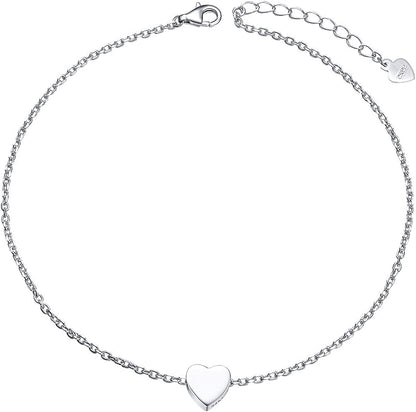 Flyow Anklet for Women S925 Sterling Silver Adjustable Foot Beaded Infinity/Heart/Angel Wing/Turtle Ankle Bracelet Anklets Jewelry Gift Apparel & Accessories > Jewelry > Anklets Silver Light Jewelry heart charm  