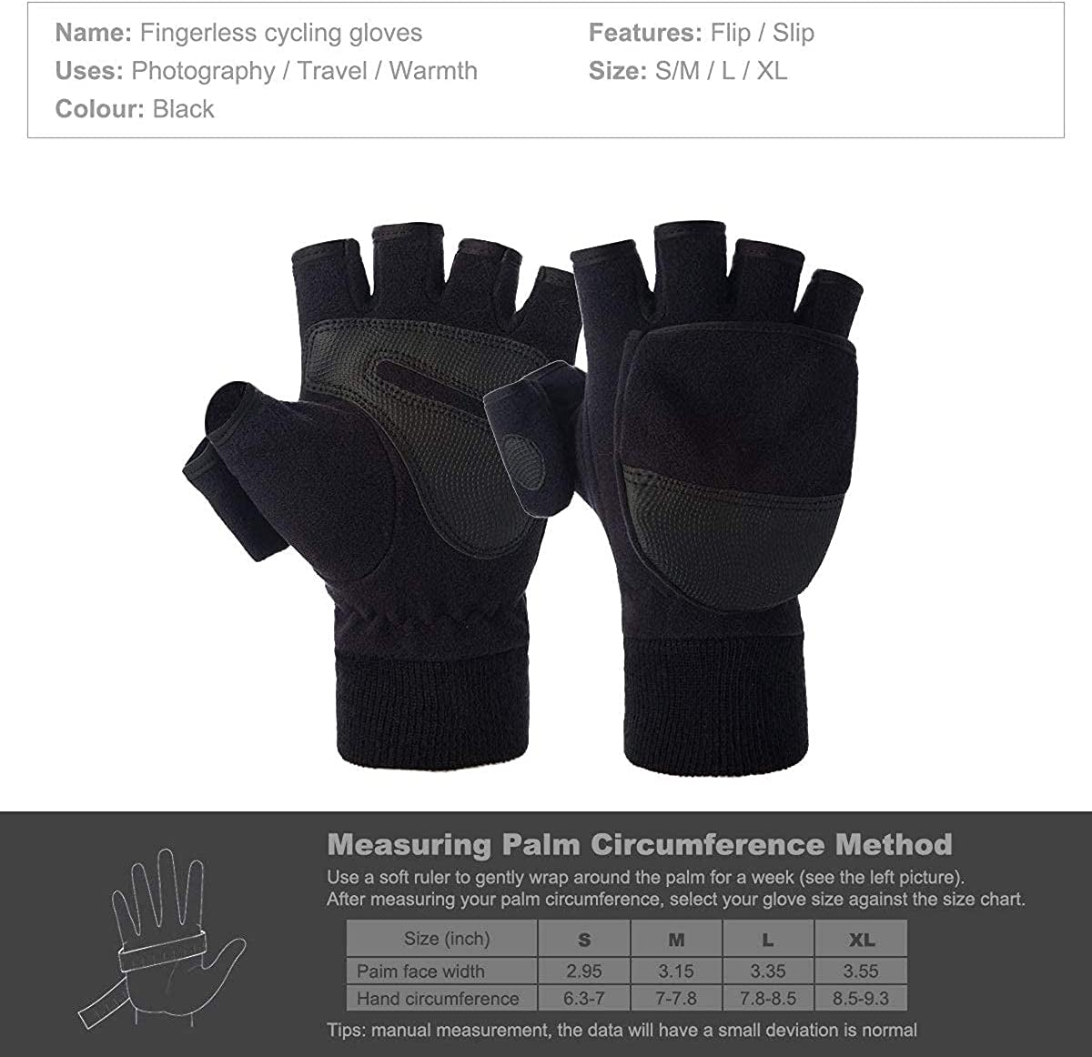 MINIDUO Outdoor Gloves Convertible Mittens Flip Fleece Fingerless Gloves [Windproof] for Men&Women Fishing, Cycling, Running in Cold Weather Apparel & Accessories > Clothing Accessories > Gloves & Mittens MINIDUO   