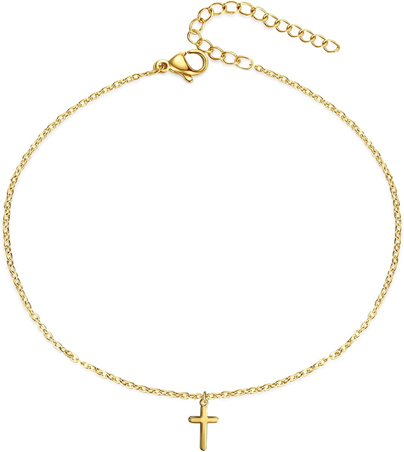 Dainty Gold Chain Anklet,Simple Delicate Figaro Chain Ankelt,Curb Chain Anklet,Coin Chain Anklet,Satellite Chain Anklet,Link Chain Ankle Bracelet,Chain Anklets for Women Apparel & Accessories > Jewelry > Anklets DeScount Cross Anklet  