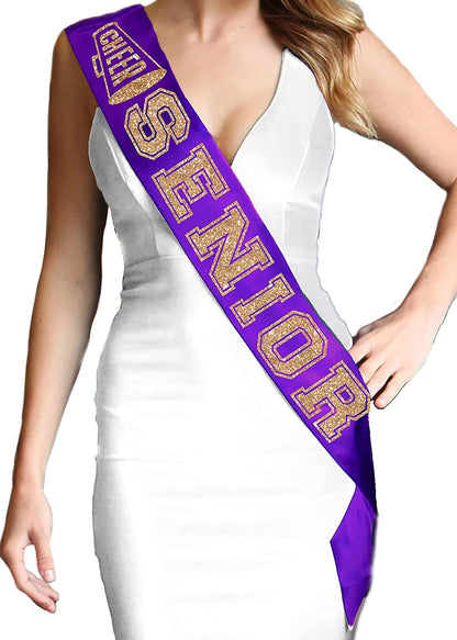 Rhinestonesash Senior Silver Glitter Purple Premium Quality Purple Satin Sash - Senior Night Supplies and Gifts - Purple Sash(Senior) Pur Apparel & Accessories > Clothing Accessories > Sashes RhinestoneSash Purple (Cheer Senior - White & Silver Glitter)  