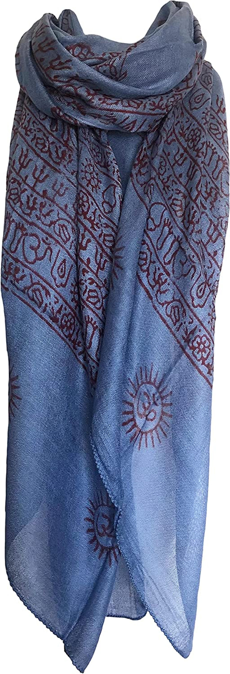 Indian Om Mantra Hand Block Printed Scarf Prayer Shawl Apparel & Accessories > Clothing Accessories > Scarves & Shawls Indian Mantra Shawls Light Blue  