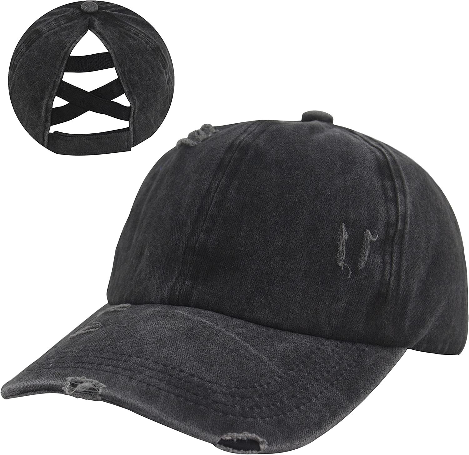 HGGE Womens Criss Cross Ponytail Baseball Cap Adjustable High Messy Bun Ponycap Quick Drying Hat Apparel & Accessories > Clothing Accessories > Hats HGGE Z-black  