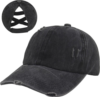 HGGE Womens Criss Cross Ponytail Baseball Cap Adjustable High Messy Bun Ponycap Quick Drying Hat Apparel & Accessories > Clothing Accessories > Hats HGGE Z-black  