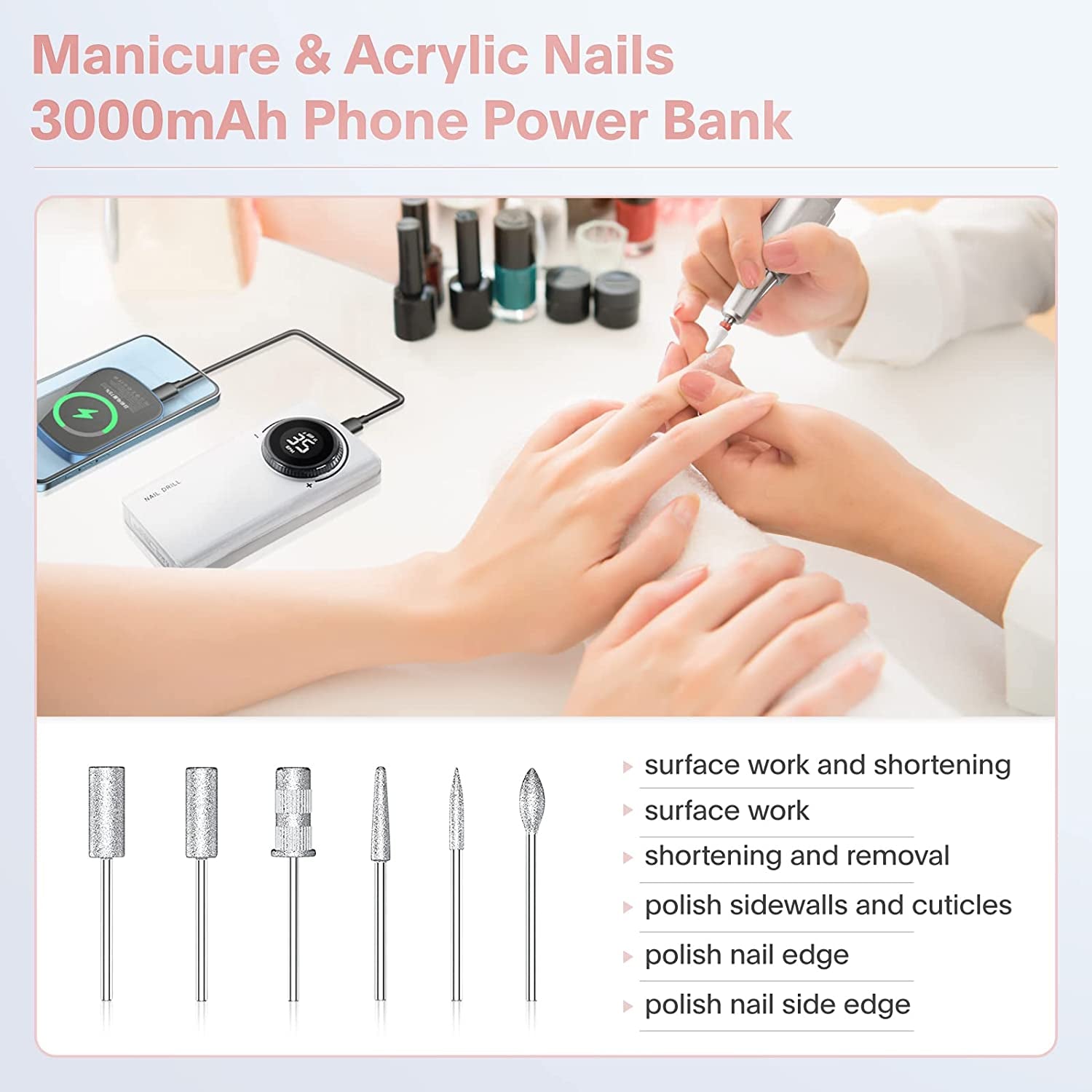Professional Electric Nail Drill Machine, Portable Rechargeable 35000RPM Nail Drill for Acrylic Gel Nails, Manicure Pedicure Polishing Shape Tools for Home and Salon Use Health & Beauty > Personal Care > Cosmetics > Cosmetic Tools > Nail Tools Caattiilaa   