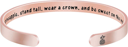 Joycuff Inspirational Bracelets for Women Motivational Gift for Her Sister Mom Daughter Friend Christmas Birthday Thanks Giving Gifts Jewelry for Women Apparel & Accessories > Jewelry > Bracelets LEIFAN JEWELRY Be a pineapple, stand tall, wear a crown, and be sweet - Rose Gold  