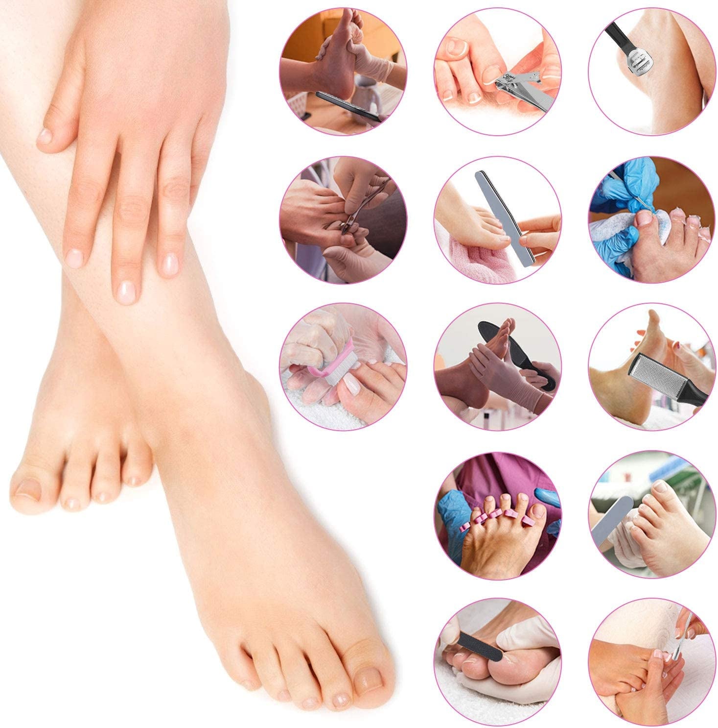 Professional Pedicure Kit 20 in 1, UOWGA Stainless Steel Foot Rasp Foot Peel and Callus Clean Feet Dead Skin Tool Set Nail Clipper Included - Self Care Gifts for Women Health & Beauty > Personal Care > Foot Care UOWGA   