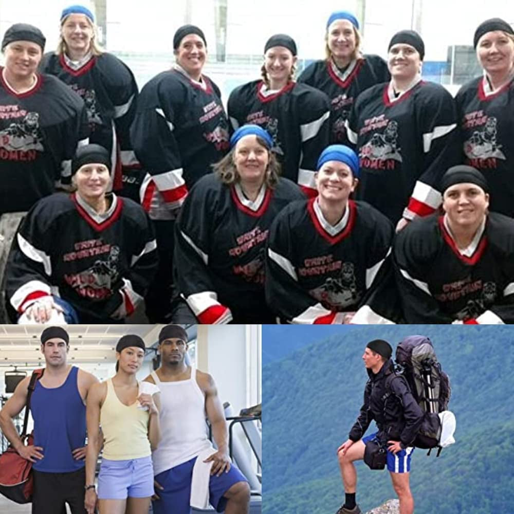 Super Absorbent Skull Caps Built-In No Sweat Liners Moisture Absorbent Bandana Headbands for Men Women Dew Rag with Sweatband Apparel & Accessories > Clothing Accessories > Bandanas & Headties QING   