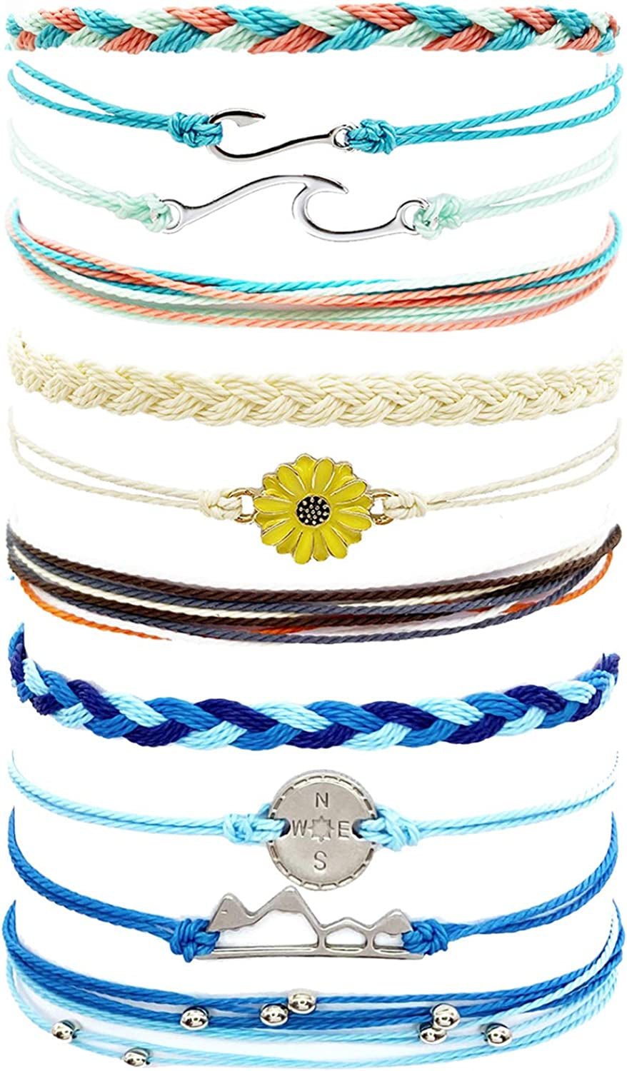 Waterproof String Bracelets for Girls Summer Wave Bracelet Friendship Handmade Wave Bracelet Apparel & Accessories > Jewelry > Bracelets Highven B-11pcs-String Bracelets  