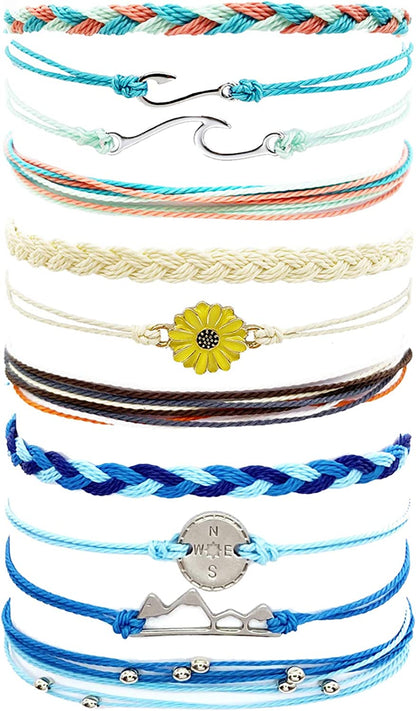 Waterproof String Bracelets for Girls Summer Wave Bracelet Friendship Handmade Wave Bracelet Apparel & Accessories > Jewelry > Bracelets Highven B-11pcs-String Bracelets  