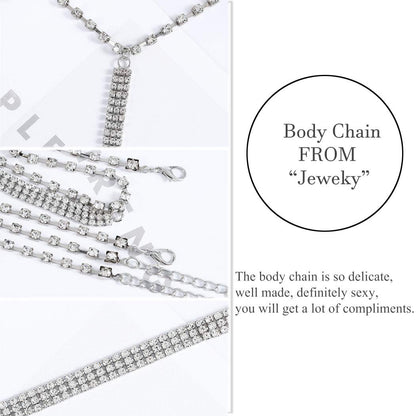 Jeweky Boho Crystal Body Chain Silver Rhinestone Harness Bra Jewelry Beach Bikini Body Jewelry for Women and Girls Apparel & Accessories > Jewelry > Body Jewelry Artist Unknown   